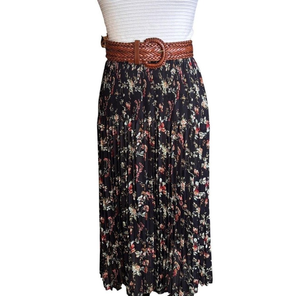 Floral Flowy Pleated Maxi Skirt Womens Petite Notations Elastic Waist
